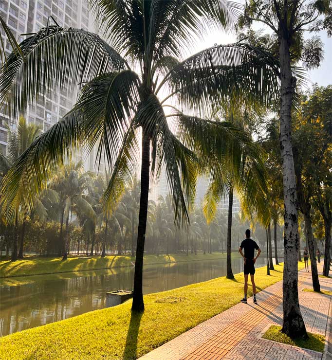 Bình minh tại công viên hàng dừa ven sông – Homestay S2.03 Vinhome Grand Park Romantic Stay Airbnb Quận 9